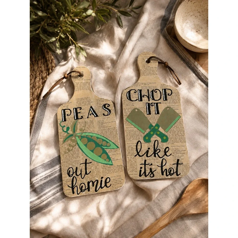 Handmade Kitchen Wall Decor Cutting Board Signs Peas Out Chop Like Its Hot Set